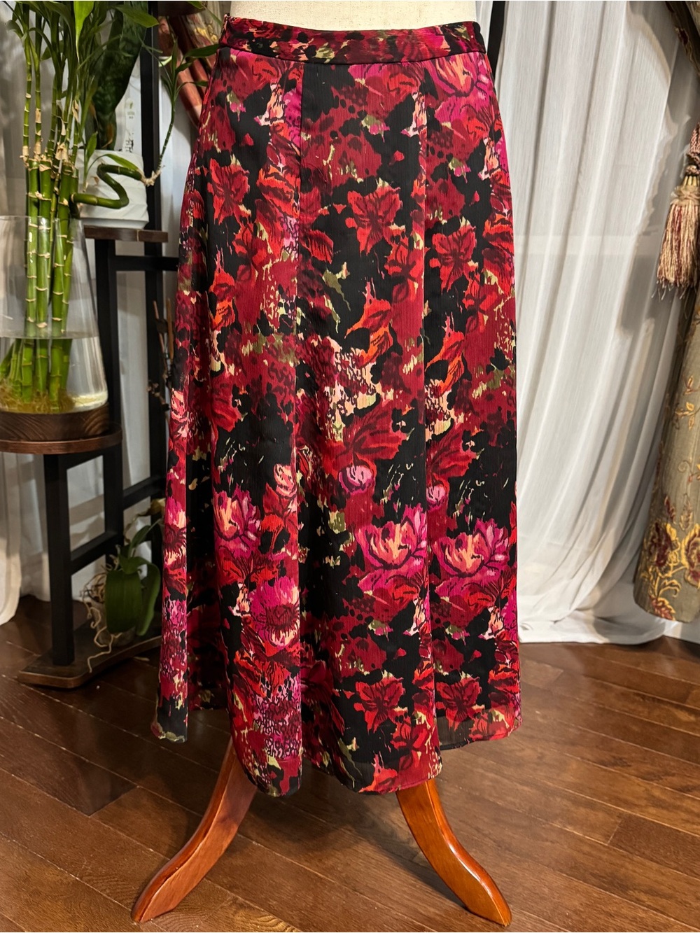 Coldwater Creek Black Maxi Skirt with Red Floral Print